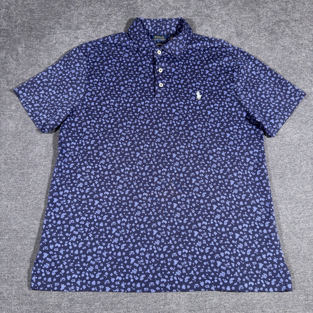 Polo Ralph Lauren Shirt Men Large Blue Custom Slim Fit Golf Floral Collared Pony - Picture 2 of 7
